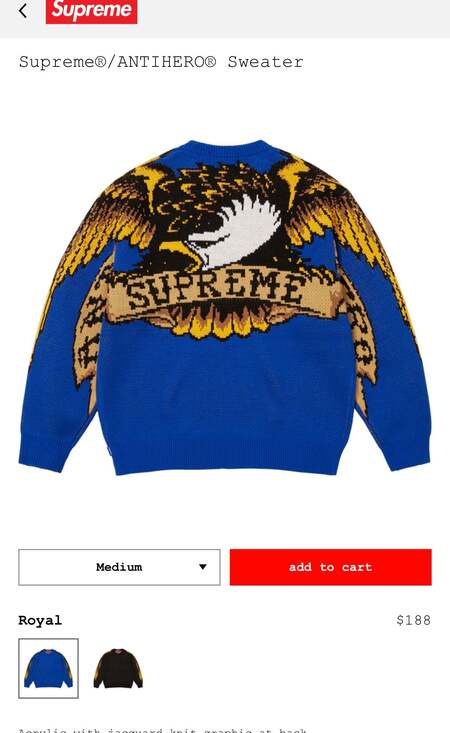 Supreme/ANTIHERO Sweater (FW25) - Medium NEW - Picture 5 of 6